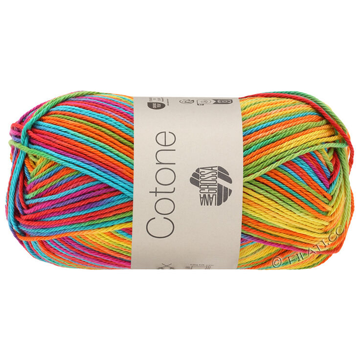 Lana Grossa COTONE Print/Spray/Mouliné | 306-Gelb/Orange/Türkis/Grün/Koralle/Violett