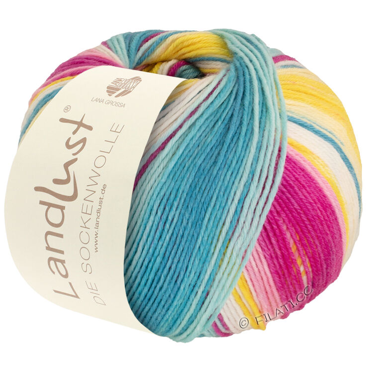 Lana Grossa LANDLUST DIE SOCKENWOLLE 150g 6-Fach | 911-Fuchsia/Himbeer/Gelb/Ecru/Jade