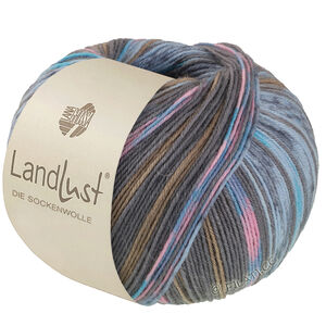 LANDLUST DIE SOCKENWOLLE - von Lana Grossa | 616-Türkis/Grau/Zartblau/Rosé/Khakibeige gestreift