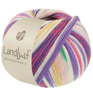 LANDLUST DIE SOCKENWOLLE - von Lana Grossa | 721-Rosa/Ecru/Grün/Blauviolett/Safrangelb/Pink/Fuchsia gestreift