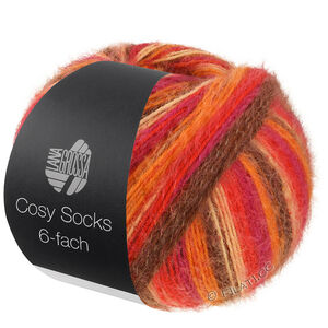 MEILENWEIT 6-FACH 150g Cosy Socks Multi Stripes - von Lana Grossa | 2204-Fuchsia/Orangerot/Mokka/Lachsrosa/Rot