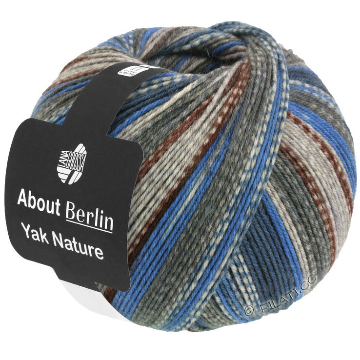 Lana Grossa MEILENWEIT 100g Yak Nature (ABOUT BERLIN) | 671-Grüngrau/Beige/Dunkelbraun/Kornblumenblau/Dunkelblau/Hellgrau meliert/Dunkelgrau meliert