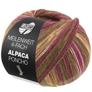 MEILENWEIT 100g Alpaca Poncho - von Lana Grossa | 2728-Moosgrün/Rotviolett/Ecru/Orange/Braun