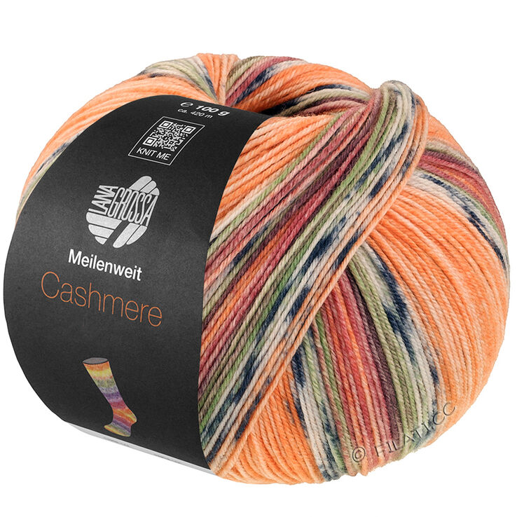 Lana Grossa MEILENWEIT 100g Cashmere Pista | 141-Orange/Hellgrau/Dunkelgrau/Braunorange/Hellgrün/Erika/Brombeer/Graubraun gestreift