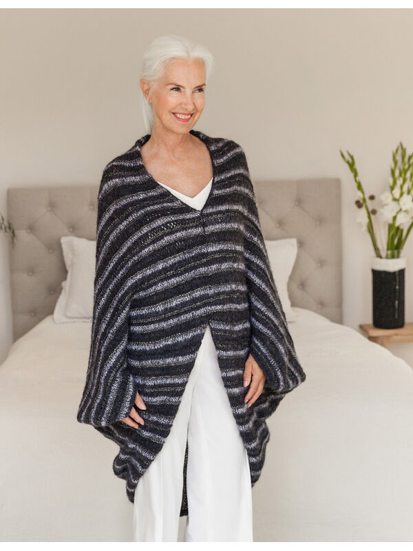 Lana Grossa PONCHO IN STREIFEN Brigitte No. 2 & Silkhair & Mia