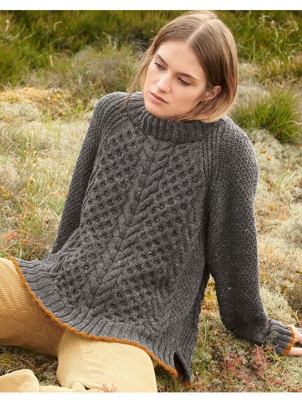 Lana Grossa RAGLANPULLI MIT ARAN- UND PERLMUSTER Slow Wool Canapa/Cool Air Fine
