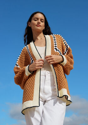 CARDIGAN MIT QUADRATISCHEN MOTIVEN IM STÄBCHENLOCHMUSTER Soft Cotton von Lana Grossa