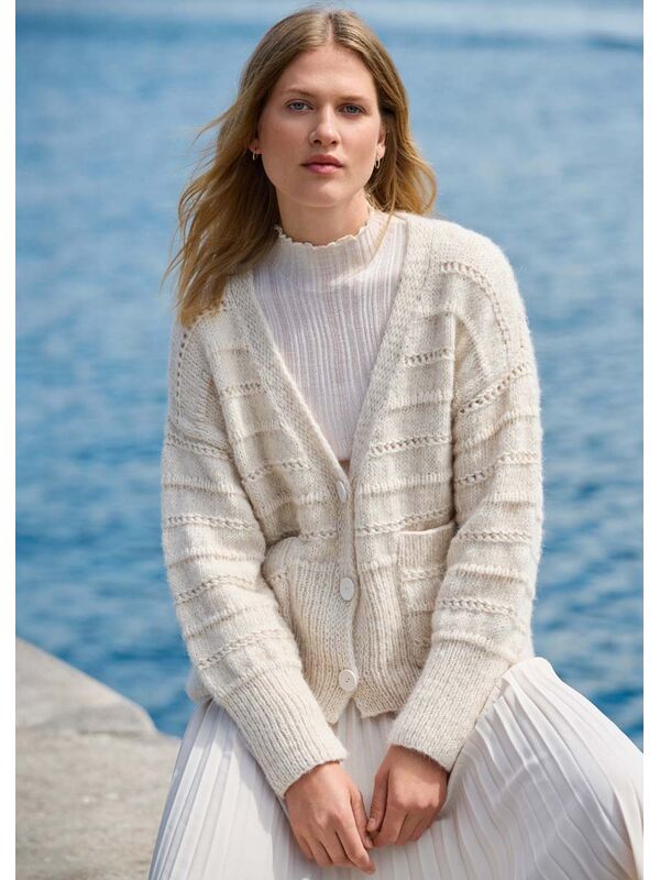 Lana Grossa CARDIGAN MIT LOCHMUSTERSTREIFEN Natural Alpaca Pelo
