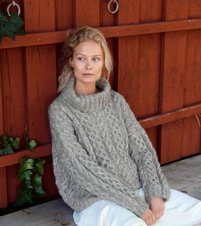 ZOPFPULLOVER MIT ROLLKRAGEN Natural Alpaca Pelo & Natural Superkid Tweed von Lana Grossa