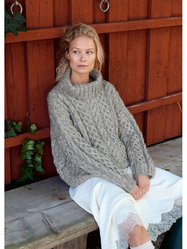Lana Grossa ZOPFPULLOVER MIT ROLLKRAGEN Natural Alpaca Pelo & Natural Superkid Tweed