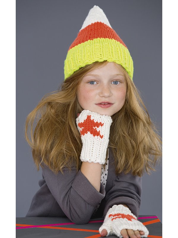 Lana Grossa MÜTZE + ARMSTULPEN Mille II uni/Neon