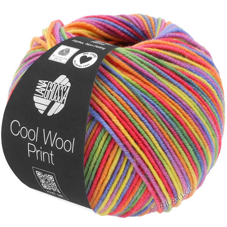COOL WOOL Print - von Lana Grossa | 703-Lila/Grün/Himbeer/Orange/Gelb/Blau