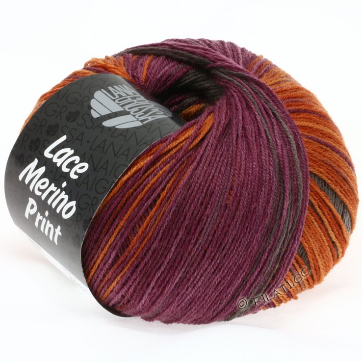 LACE Merino Print - von Lana Grossa | 101-Weinrot/Rost