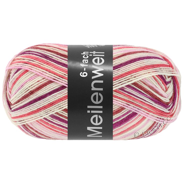 Lana Grossa MEILENWEIT 6-FACH 150g Fun | 9565-Silber/Burgund/Fuchsia/Rot/Rosa