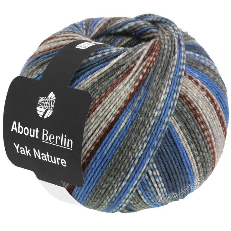 MEILENWEIT 100g Yak Nature (ABOUT BERLIN) - von Lana Grossa | 671-Grüngrau/Beige/Dunkelbraun/Kornblumenblau/Dunkelblau/Hellgrau meliert/Dunkelgrau meliert