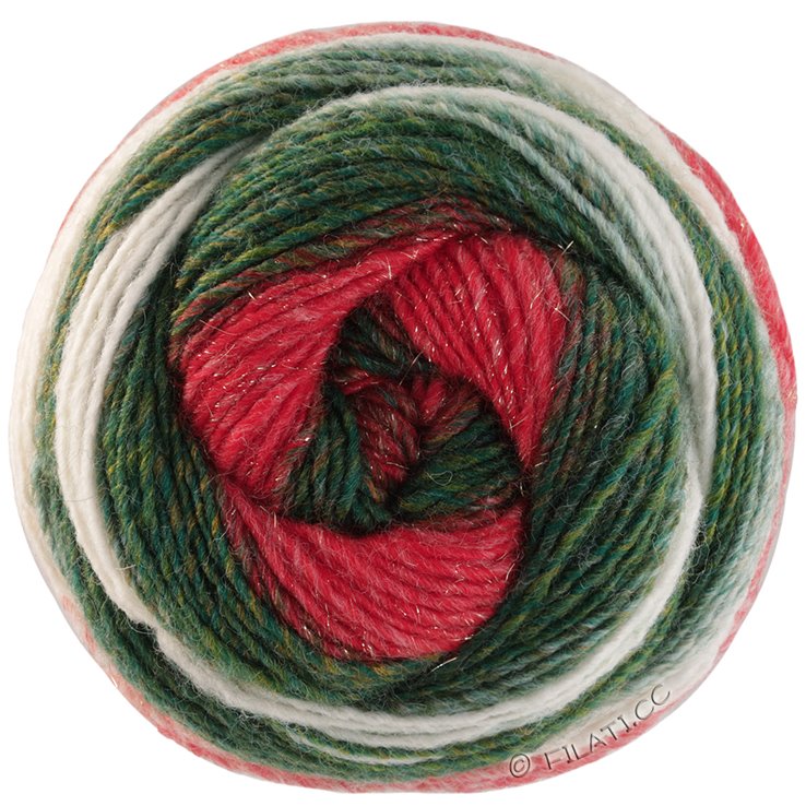 Christmas Edition Lurex (Gomitolo) - von Lana Grossa | 116-Leuchtendrot/Dunkelrot/Dunkelgrün/Ecru/Weißgrün/Weißrot
