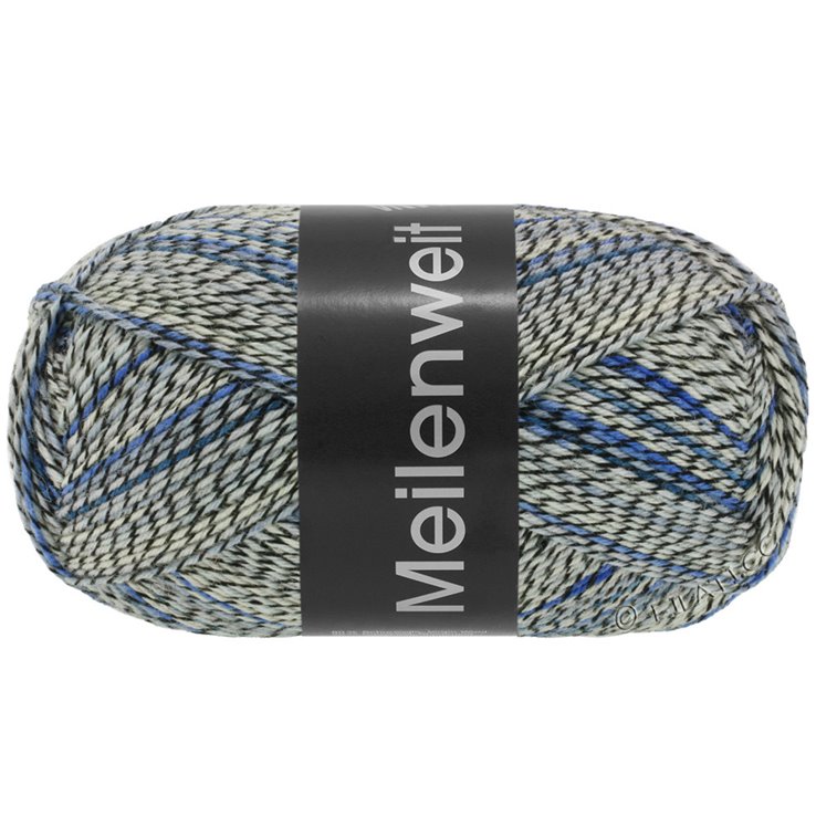 Lana Grossa MEILENWEIT 100g Blue Denim Mix | 4608-Schwarz/Weiß/Hellgrau/Mittelgrau/Petrol/Kornblume
