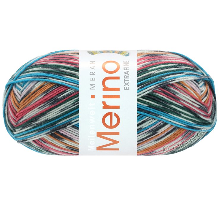 Lana Grossa MEILENWEIT 100g Merino Extrafine Meran | 2581-Hellgrau/Anthrazit/Orange/Rosa/Türkis/Flaschengrün/Himbeer