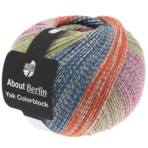 MEILENWEIT 100g Yak Colorblock (ABOUT BERLIN) - von Lana Grossa | 631-Pink/Grau/Orange/Jeans/Gelbgrün meliert