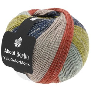 MEILENWEIT 100g Yak Colorblock (ABOUT BERLIN) - von Lana Grossa | 634-Taupe/Anthrazit/Senf/Mint/Ziegelrot meliert