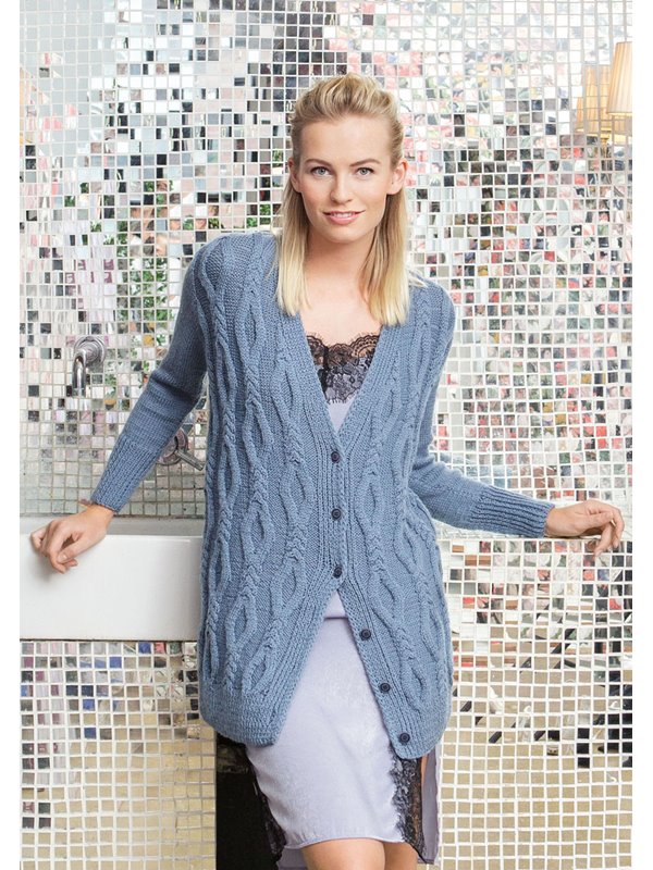 JACKE MIT ZOPF-RAUTENMUSTER UND GLATT RECHTS Cool Wool Alpaca von Lana Grossa