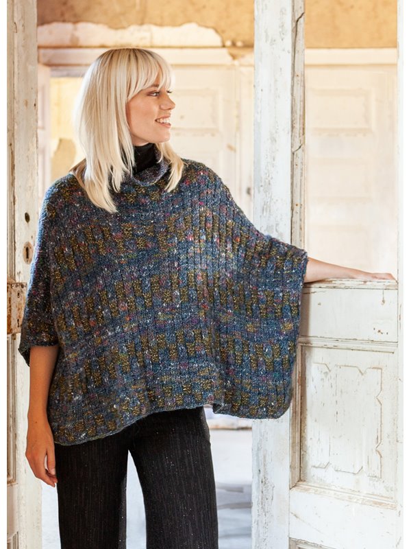 PONCHO IM RIPPENSTRUKTURMUSTER Only Tweed/Shiny von Lana Grossa