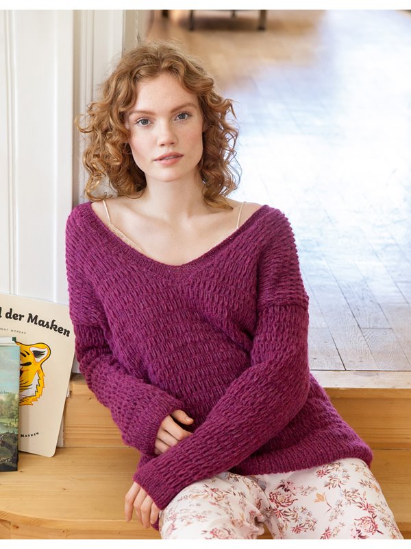 V-PULLI IM HEBEMASCHENMUSTER Cool Air Fine von Lana Grossa