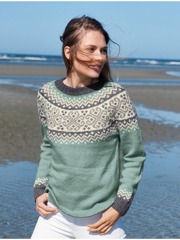 PULLI MIT RUNDPASSE IM JACQUARDMUSTER Slow Wool Lino von Lana Grossa