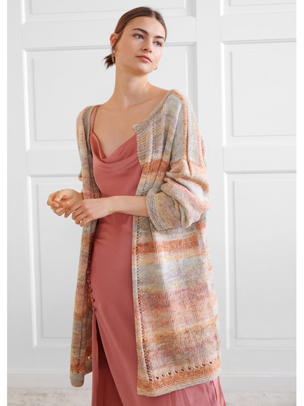 LONG-CARDIGAN GLATT RECHTS MIT LOCHMUSTERBORDÜREN Tropico von Lana Grossa