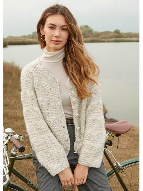 JACKE MIT PERLMUSTER- UND KRAUSRECHTS-STREIFEN Inizio & Inizio Pelo von Lana Grossa