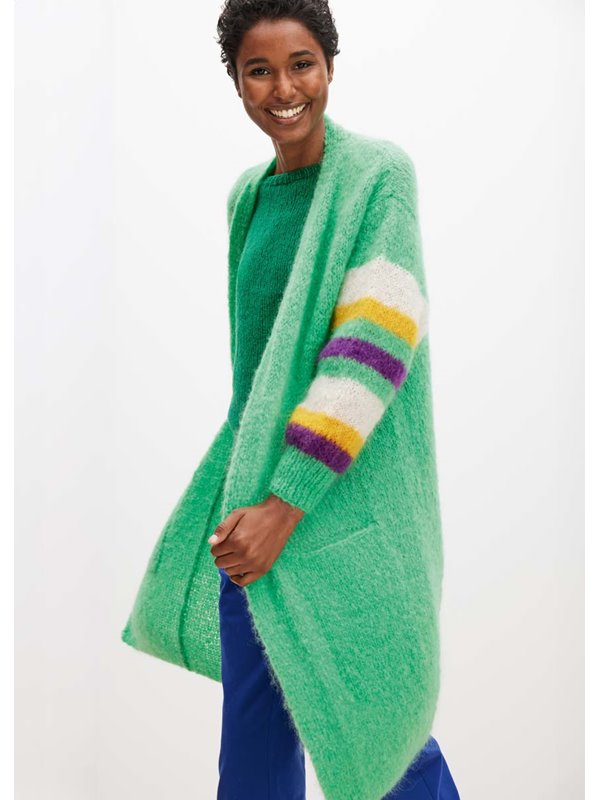 LONGCARDIGAN GLATT RECHTS MIT STREIFENÄRMELN Mohair Moda von Lana Grossa