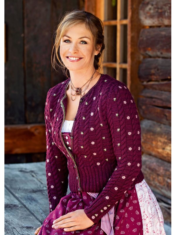 DAMENJACKE MIT ZOPFMUSTER UND BLÜTENSTICKEREI Alpina/Silkhair von Lana Grossa