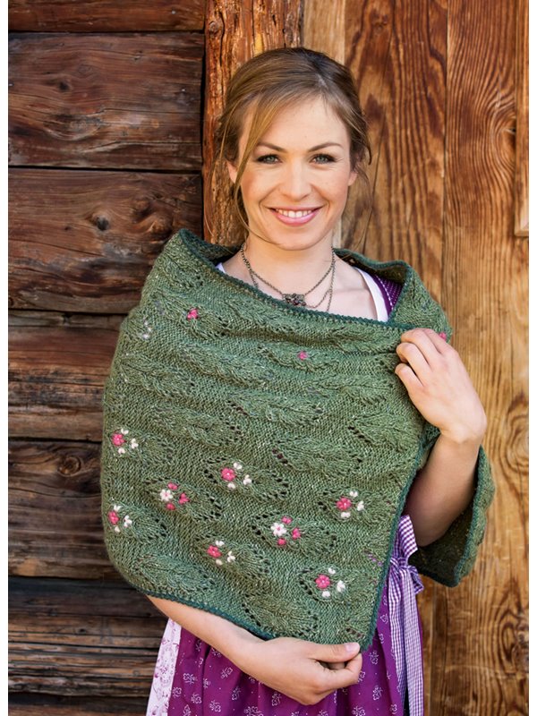 Lana Grossa SCHULTERTUCH MIT ZOPF-LOCHMUSTER UND BLÜTENSTICKEREI Ascot/Silkhair