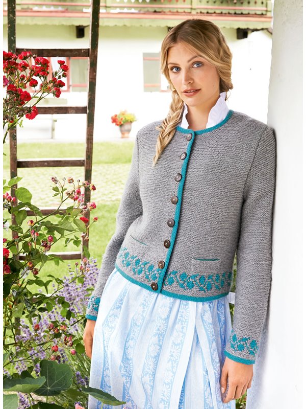 DAMENJANKER MIT BLATTBORDÜREN  Alpina/Cool Wool Big von Lana Grossa