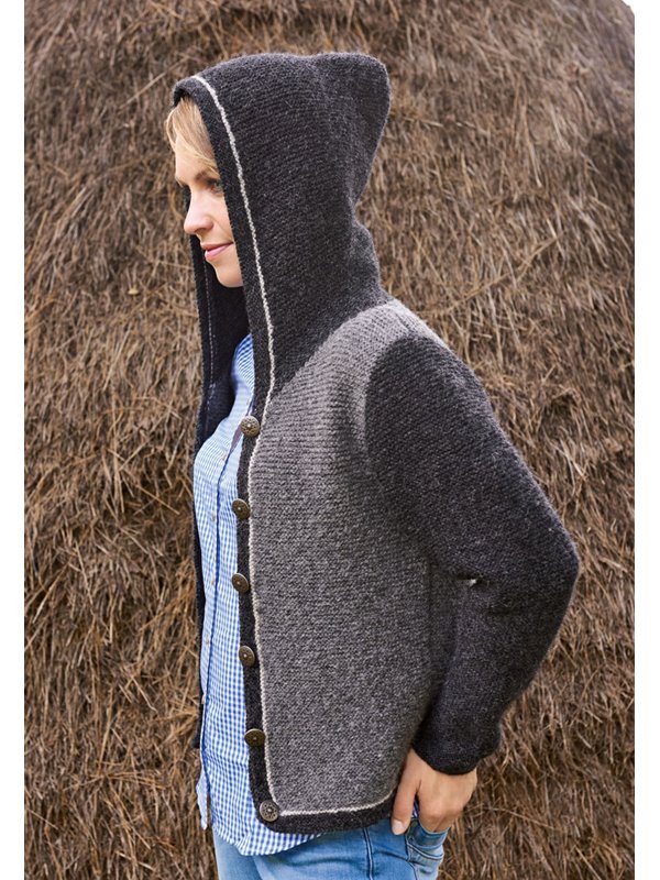 DAMENJACKE MIT KAPUZE UND STREIFENBLENDEN Alta Moda Alpaca von Lana Grossa