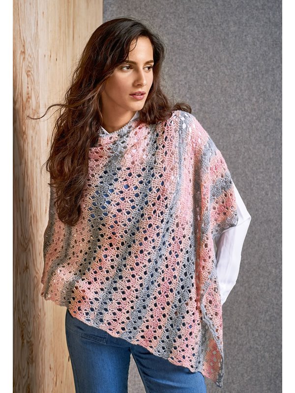HÄKELPONCHO MIT LOCHMUSTER Lace Seta Degradé von Lana Grossa