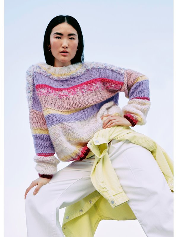 PULLOVER Lovely Cotton, Furry, Brushy Print/Uni & Hazy von Lana Grossa