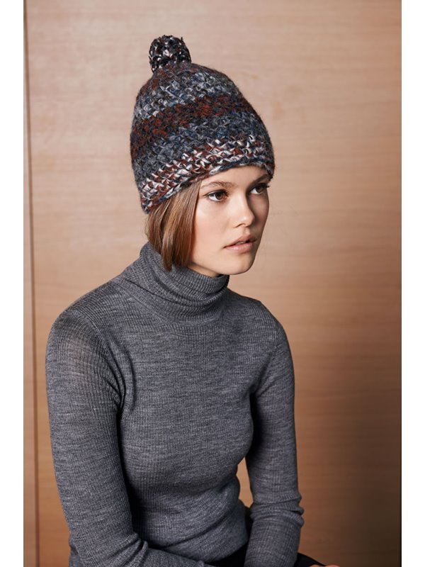 Lana Grossa MÜTZE MIT POMPON Garzato Fleece uni/print