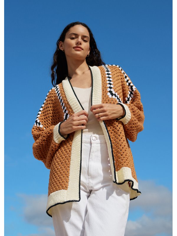 CARDIGAN MIT QUADRATISCHEN MOTIVEN IM STÄBCHENLOCHMUSTER Soft Cotton von Lana Grossa