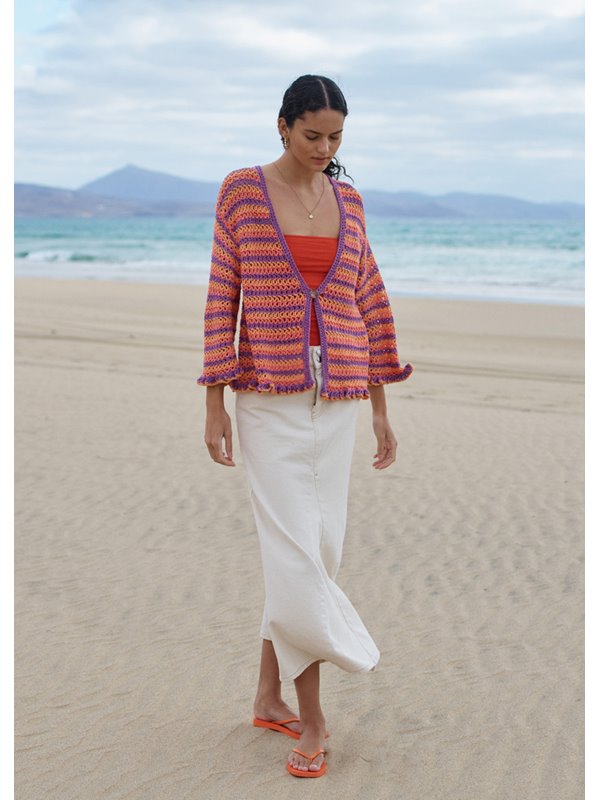 STREIFENCARDIGAN IM STÄBCHENLOCHMUSTER Alta Moda Cotolana von Lana Grossa