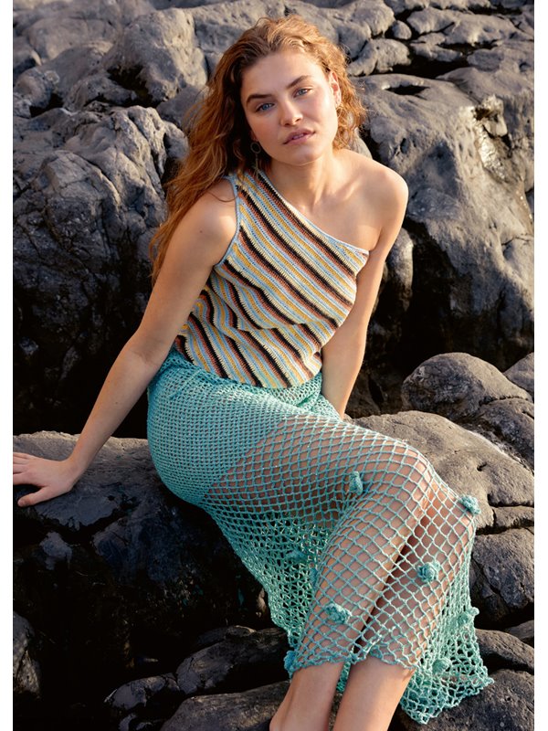 Lana Grossa ROCK IM NETZMUSTER MIT AUFGENÄHTEN BLÜTEN Filo Paillettes