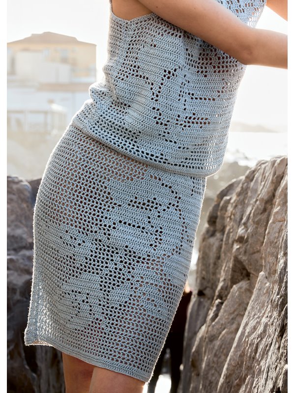 Lana Grossa ROCK IM FILETMUSTER MIT ROSENMOTIVEN Solo Lino