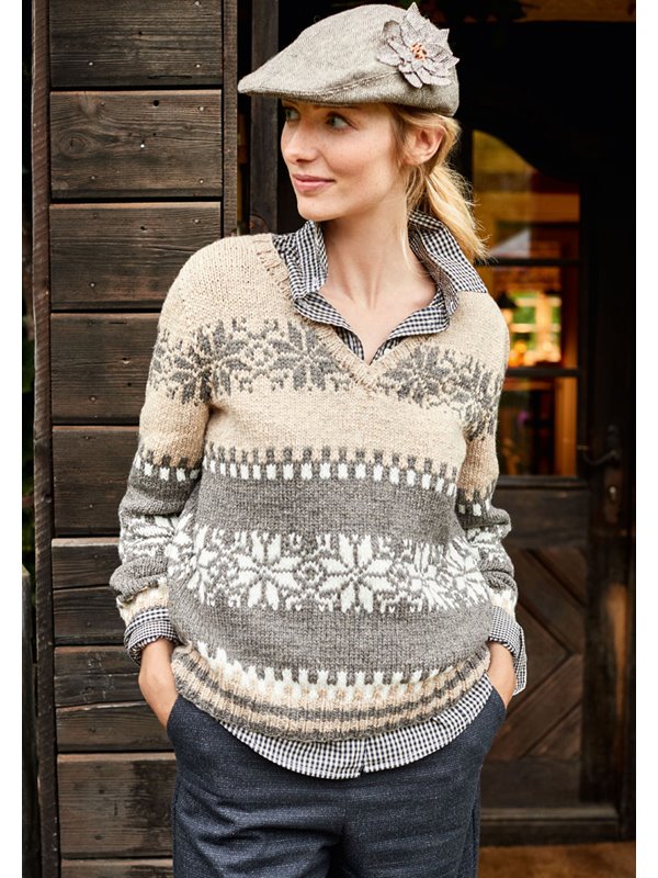 PULLOVER MIT JACQUARDMUSTER UND V-AUSSCHNITT Landlust Merino 180 von Lana Grossa