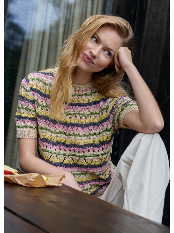 Lana Grossa SHIRT IM AJOURMUSTER MIT STREIFEN Solo Lino