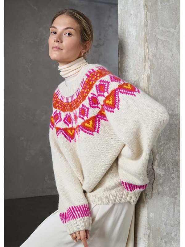 TOP-DOWN-PULLOVER Natural Lama Chunky von Lana Grossa