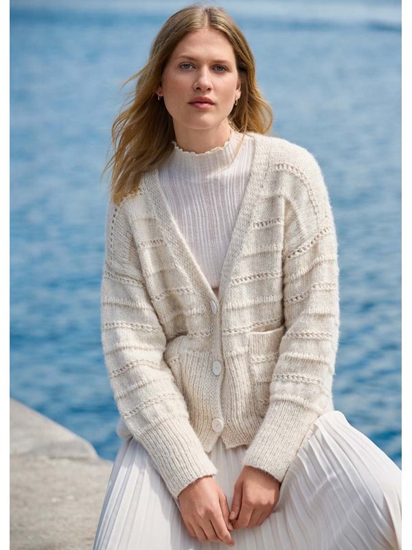 CARDIGAN MIT LOCHMUSTERSTREIFEN Natural Alpaca Pelo von Lana Grossa