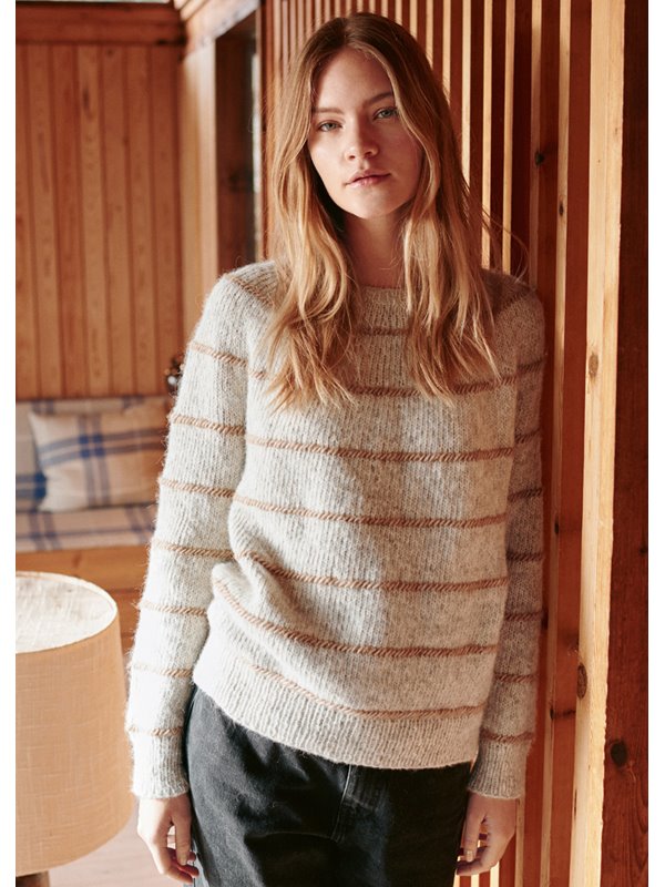 RUNDPASSENPULLOVER MIT STREIFEN Natural Alpaca Pelo von Lana Grossa
