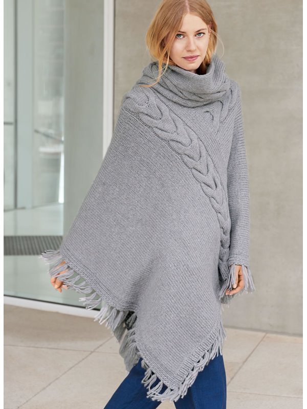 ASYMMETRISCHER ZOPFPONCHO Cool Wool Alpaca von Lana Grossa
