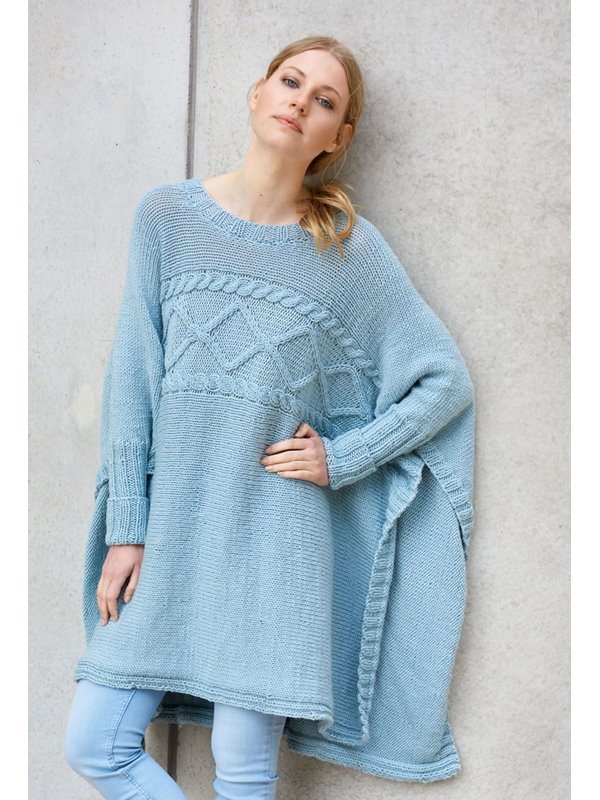 PONCHO QUERGESTRICKT BINGO Melange (GOTS) von Lana Grossa