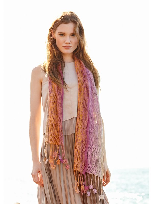SCHAL MIT KLEEBLATTFRANSEN Shades of Cotton Linen von Lana Grossa